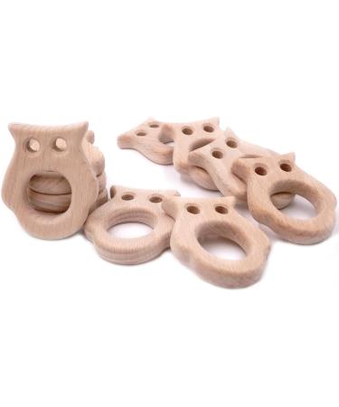 Wendysun 3pcs Cartoon Wood Teether Set - Natural Owl Shape Baby Teething Toy - Buy Online on GoSupps.com