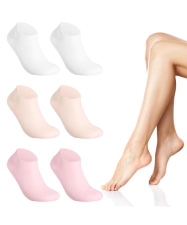 Asilumi 3 Pairs Silicone Socks for Dry Cracked Feet Women Silicone Moisturizing Socks Foot Spa Pedicure Gel Socks for Repairing Dry Feet Foot Care Cracked Heels and Softening Rough Skin