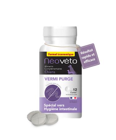 NEOVETO - Vermipurge - Dewormer for Dogs in natural tablets - Active ingredients approved by the French Veterinary Services - Made in France - Easy to administer - 30 appetizing tablets