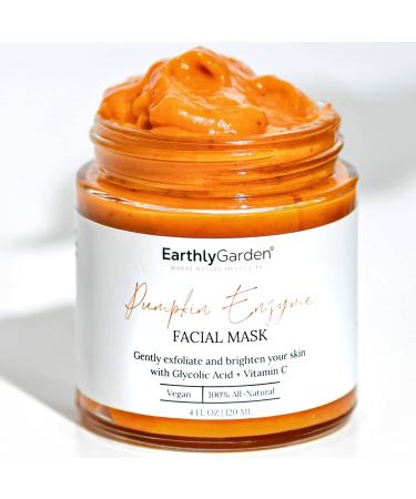 EarthlyGarden Pumpkin Enzyme Face Mask | Vegan  Cruelty-Free | Cleanse  Exfoliate  Moisturize & Hydrate | Brighten Dull Skin + Dark Spots | For All Skin Types 4 Ounce (Pack of 1)