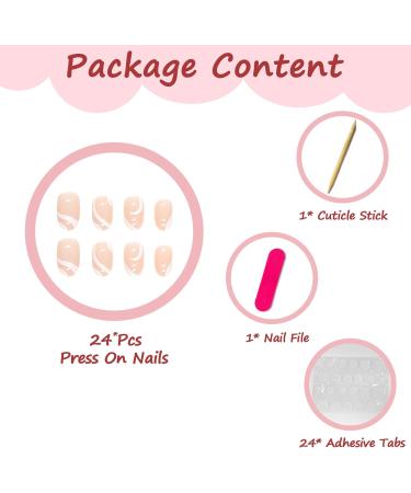 24Pcs Almond False Nails: Elegant French White Stiletto Press on Nails with Wavy Pattern - Removable Nude Design for Women & Girls - Buy Online on GoSupps.com