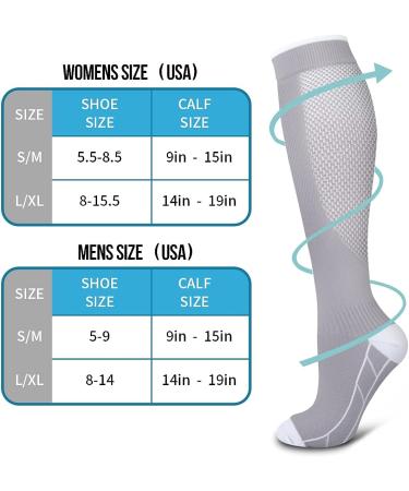 BLUEENJOY Copper Compression Socks (6 Pairs) - Support for Nurses, Running, Hiking, Recovery - Black/Gray/White - Large-X-Large - Buy Online on GoSupps.com