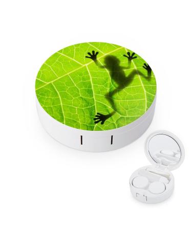 Frog Shadow On Leaf Round Case For Contact Lens Kit Storage Box with Mirror Printed