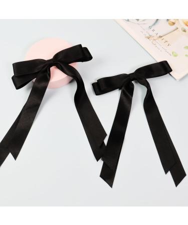 2 Pack Hair Bows for Women Black Bow Hair Clips French Barrette with Long Silky Satin Hair Ribbons for Women Girls(Black) - Buy Online on GoSupps.com