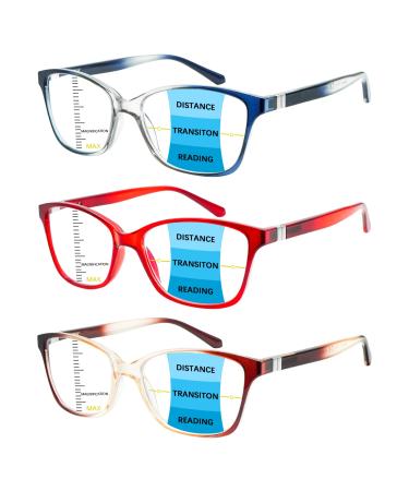 3 Pack Progressive Multifocus Reading Glasses Blue Light Blocking Multifocal Readers for Women Men with Spring Hinge (3 Mix C1, 1.50, multiplier_x) 3 Mix C1 1.5 x