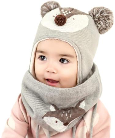 DORRISO Kids Caps Scarf Set | Cute Autumn Winter Newborn Baby Beanie Hat & Scarf | Boys Girls Knitted Warm Comfort | Gray M - Buy Online on GoSupps.com