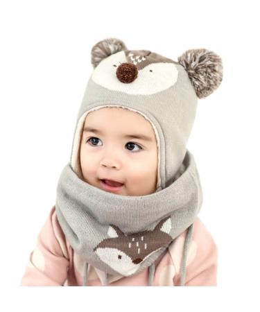DORRISO Cute Kids Caps Scarf Set Autumn Winter Kids Newborn Baby Caps and Scarf Girls Boys Knitted Warm Comfortable Beanies Hat Gray M