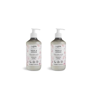 I LOVE Naturals Rose & Argan Lait Corps & Mains Nourrissant Hydratant V gan aux Huiles Essentielles de Rose & Patchouli Beurre de Karit Flacon 100% Recycl Soin Douceur pour Peau Lisse 2x 500ml