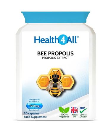 Bee Propolis High Strength 1000mg 90 Capsules (V) Immune System Booster Natural Immune Support Supplement Rich in Functional antioxidants. Made in The UK by Health4All 90 Count (Pack of 1)