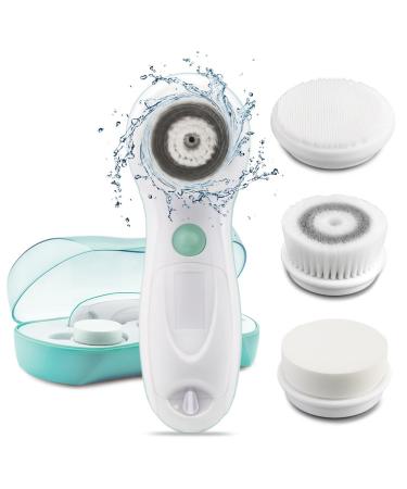 Touch beauty facial cleaning brush Electric face cleaning set waterproof with 3 face brush attachments nylon & silicone in travel case-2 level speeds gentle exfoliation (green)