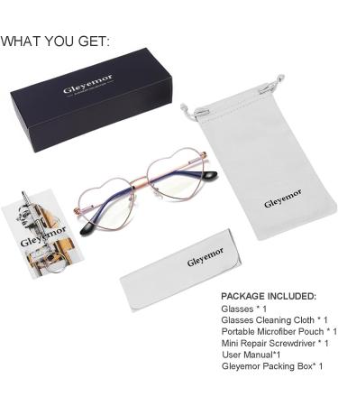 Heart Shaped Blue Light Glasses for Women - Gleyemor Cute Computer Glasses in Rose Gold - 54mm - Buy Online on GoSupps.com