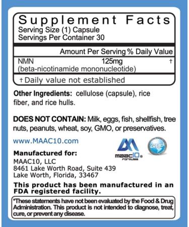 MAAC10 NMN 125mg Capsules: 99% Pure Pharmaceutical Grade Stabilized NMN Supplement - The Ultimate NAD+ Precursor (30 Count) - Buy Online on GoSupps.com