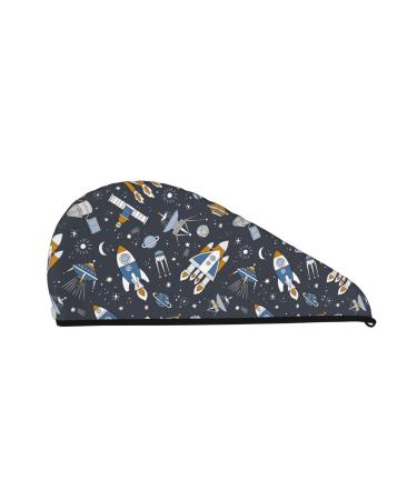 Hair Towel Wrap Hair Drying Towel with Button Towel Turban Head Towel to Dry Hair Quickly (Space Cars)