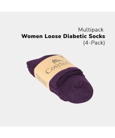 Cosyfeel Women Loose Diabetic Socks | 4-Pack Neuropathy Ankle Socks for Ladies | Super Soft Eco-Friendly Bamboo Material | Durable with Seamless Toe | Multicolour Patterns | 4 Seasons 7-9 1/2 PURPLE - Buy Online on GoSupps.com