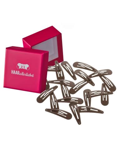 HAARallerliebst hair clips ribbed (20 pieces | brown | 5cm) for more hold including box for storage (box color: pink)