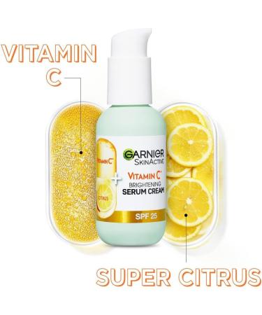 Garnier Vitamin C Serum Cream 2in1 with 20% Vitamin C & SPF 25 - Hydrating Moisturizer for Bright, Glowing Skin - Organic & Vegan Formula 50ml - Buy Online on GoSupps.com