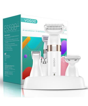 VOGOE Electric Razors for Women 5 in 1 Bikini Trimmer Rechargeable Lady Foil Shaver for Leg Underarms Face, Wet and Dry Body Hair Removal, Cordless Waterproof ES500