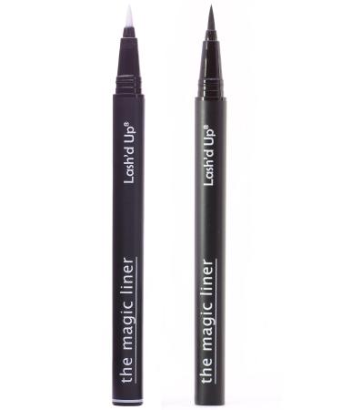 Lash'd Up Lash Glue & Eyeliner Hybrid Felt Tip Pen (Extra-Strength) (Clear & Black) for False Lashes Full-size Strong Hold 0.032 Oz. (2 PCS) Black + Clear (2 Pcs)