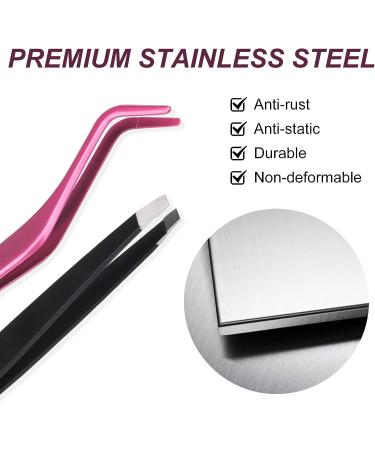 FADVAN Pink Stainless Steel Lash Applicator Tool Set - 2 Pcs Cluster Lash Tweezers with Eyebrow Tweezers for DIY Eyelash Extensions - Buy Online on GoSupps.com