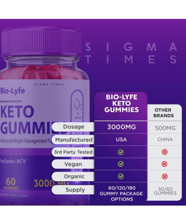 Biolyfe Keto Gummies 3000mg - Advanced Weight Loss with ACV - Shark Tank Approved - Oprah's Belly Fat Diet - 60 Count Pack - Bio Life ACV Keto Gummy Bears for Effective Weight Loss - Buy Online on GoSupps.com