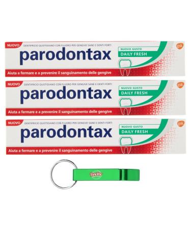 3x parodontax dentifricio daily fresh toothpaste for healthy gums and strong teeth 75ml + Beni Culinari Free keychain