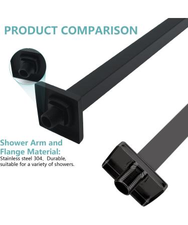 Drettyer Ceiling Mount Shower Arm with Flange 20 Inches Square Straight Extender Extension Pipe Replacement Long Shower Arm For Fixed Rain Shower Head or High Ceiling Matte Black 20inch Black - Buy Online on GoSupps.com