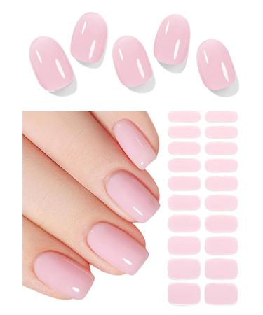 Semi Cured Gel Nail Strips | Jelly Baby Pink 20pcs Semi Cured Gel Nails Sticker | Gel Nail Wraps UV for Home Nails DIY A117