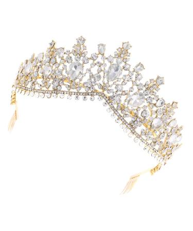 Minkissy Women's Tiara with Comb | Crystal Crown Headband for Bridal & Princess | Elegant Gold & White Rhinestones - Buy Online on GoSupps.com