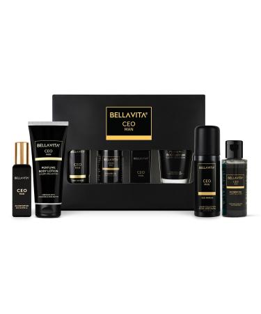 CEO Man Travel Size Gift Set with Shower Gel 55 ml (1.86 fl.oz.) EDP Perfume 20 ml (0.68 fl.oz.) No Gas Deodorant Body Parfum 50 ml (1.69 fl.oz.)& Perfume Body Lotion 50 ml (1.69 fl.oz.)