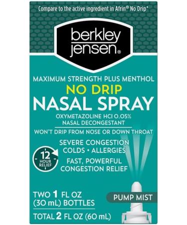 berkley jensen No Drip Severe Congestion Nasal Spray - Maximum Strength Decongestant with Oxymetazoline HCl & Menthol - Pump Mist Applicator No Steroid 12 Hour Relief 1 Fluid Ounce (Pack of 2) 1 Fl Oz ( PACK OF 2) - Buy Online on GoSupps.com