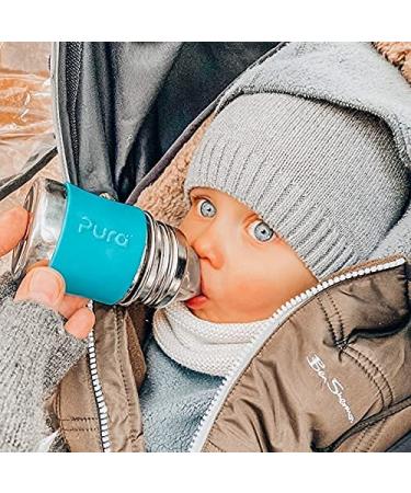 Pura Kiki Newborn Baby Bottle Gift Set - BPA-Free Stainless Steel - Anti-Colic Silicone Feeding Set for Breastmilk & Formula - 5 oz Aqua & Pink - Buy Online on GoSupps.com