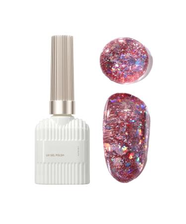 Glitter Gel Nail Polish 15ML Rose Pink Glitter Gel Polish Sparkle Nail Gel Varnish Soak Off UV LED Pink Gel Nail Polish Nail Gel Polish Nail Art Starter Manicure Salon DIY at Home