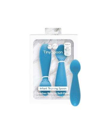 ezpz Tiny Spoon (2 Pack in Blue) - 100% Silicone Spoons for Baby Led Weaning + Purees - Designed by a Pediatric Feeding Specialist - 4 Months+