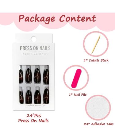24Pcs Short Dark Red Almond French Press on Nails - Glossy Acrylic French Tips with Gold Design for Women and Girls - Buy Online on GoSupps.com