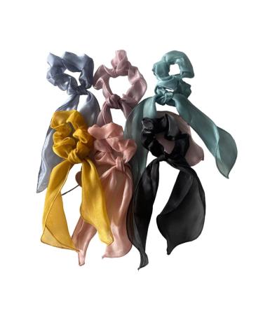 VMila Hair Scarf Scrunchies for Women  6 PCS Silk Hair Scrunchies Ponytail Scarf Bow Scrunchies with Ribbon Tails Elastic Hair Ties Ponytail Holders Hair Accessories for Women Girls