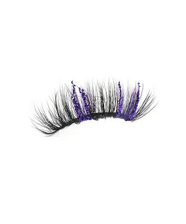 Shop 22mm 3D Fluffy Mink Glitter Lashes - Dramatic Purple Black Strip Lashes for Halloween Cosplay & Stage - Buy Online on GoSupps.com