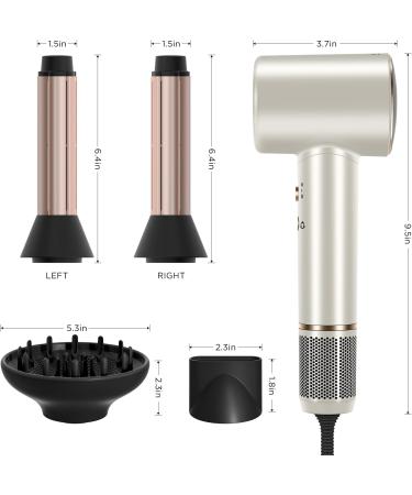 PARWIN PRO BEAUTY Air-Sonic Hair Dryer with Diffuser & Auto-Wrap Curlers - High Speed Ionic Blow Dryer with HD-LED Display | Champagne Silver Professional - Buy Online on GoSupps.com