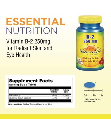 Nature's Life Vitamin B-2 250 - Riboflavin for Skin, Hair, Nails & Metabolism Support | Non-GMO, 50 VegCaps - Buy Online on GoSupps.com