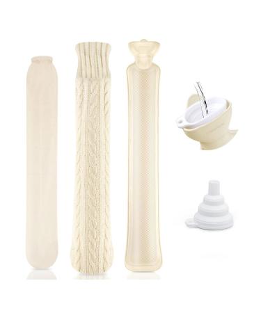 Generic hose heat bottle long hot water bottle with super soft chenillegarn cover 2 liters - neck heat bottle with a water funnel additionally a cotton cover for long warming - champagne