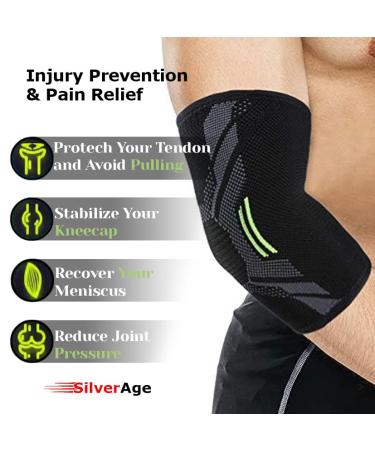 SilverAge Elbow Support for Gym | Elbow Brace for Pain Relief | Compression Sleeves for Tendonitis | Robotic Solution for Volleyball & Cricket - Medium (Free 10ml Oil - Buy Online on GoSupps.com