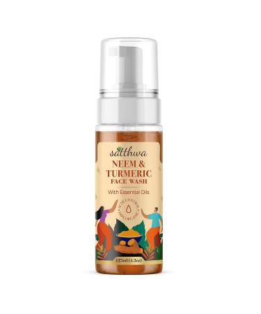 Satthwa Organic Neem & Turmeric Face Wash for Acne & Pimples with Turmeric Extract & Neem Leaf Extract Oil Control Cleanses and Soothes Skin 125ml (4.2fl oz)