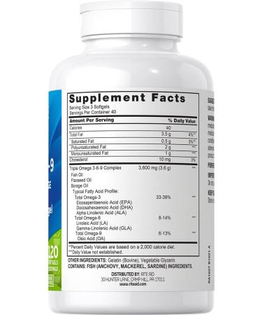 RA Triple Omega 3 6 9 Fish Oil - 120 Softgels for Healthy Heart Support with DHA  EPA  Flaxseed  and Borage Oil - Buy Online on GoSupps.com
