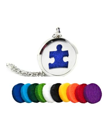 FIKA Autism Awareness Puzzle Piece Symbol Support Aromatherapy Essential Oils Diffuser Air Freshener Necklace Pendant Locket Pads included