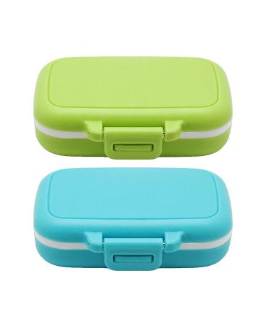 Small Pill Box Supplement Case for Pocket or Purse - 3 Removable Compartments Travel Medication Carry Case - Daily Vitamin Organizer Box (Green+Blue)