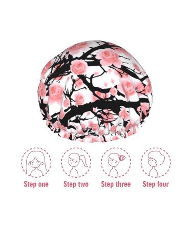 Women's Reusable Stretch Hem Flower Tree Pink Cherry Blossom Shower Cap - Buy Online on GoSupps.com
