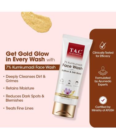 Ayurveda Co. Kumkumadi Face Wash 7% - Glowing Skin Cleanser with Saffron | 100ml for All Skin Types - Buy Online on GoSupps.com