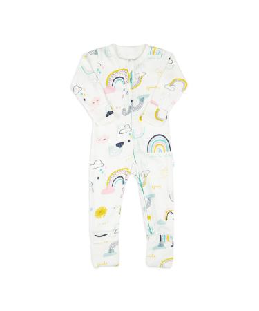 100% Cotton Two-Way Zipper Baby Sleepsuit Unisex Gender Neutral Onesie Romper for Boys and Girls Double Zip Footless with Fold Over Cuffs on Hands and Feet 6-12 Months Rainbow
