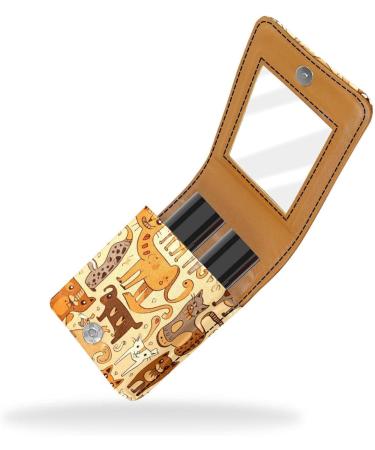 Travel Lipstick Organizer Case | Portable Makeup Bag with Mirror | Floral Cats & Dogs Design - Buy Online on GoSupps.com