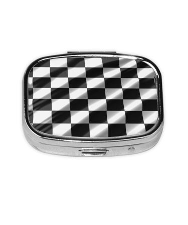 Black White Race Checkered Flag Printing 2 Compartment Small Pill Case Cute Small Pill Box Purse Pill Boxs Travel Pill Organizer for Pocket Purse and Travel Gifts