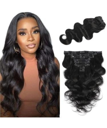 LUMIERE Hair Clip In Hair Extensions Real Human Hair - Body Wave Hair Extensions Clip Ins Grade 10A Brazilian Remy Hair 8Pcs With 20Clips Double Wefts Thick and Soft 16 Inch 16 Inch Body Wave Natural Black
